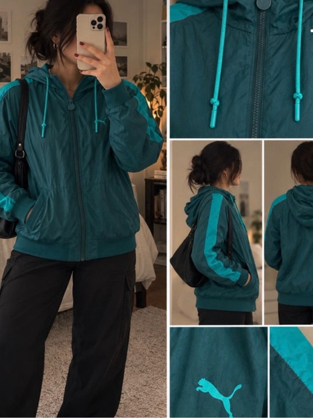 Puma Teal and Aqua Hooded Varsity Jacket